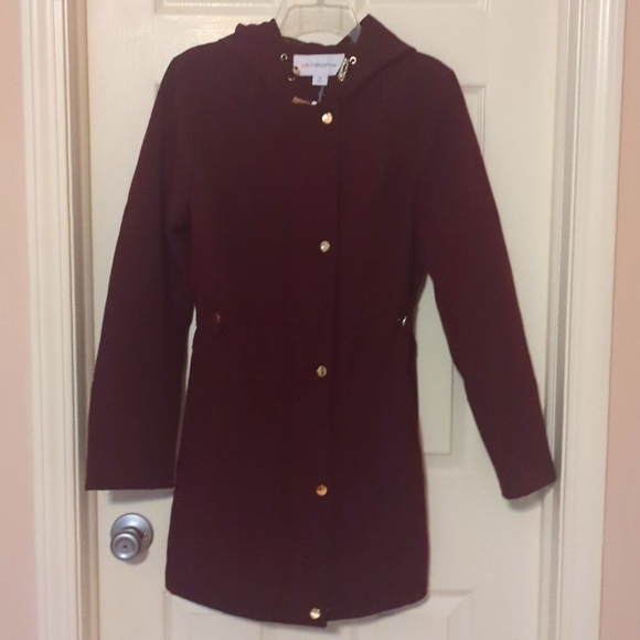 NWT LIZ CLAIBORNE WINE HOODED COAT JACKET GOLD HARDWARE - Picture 4 of 17